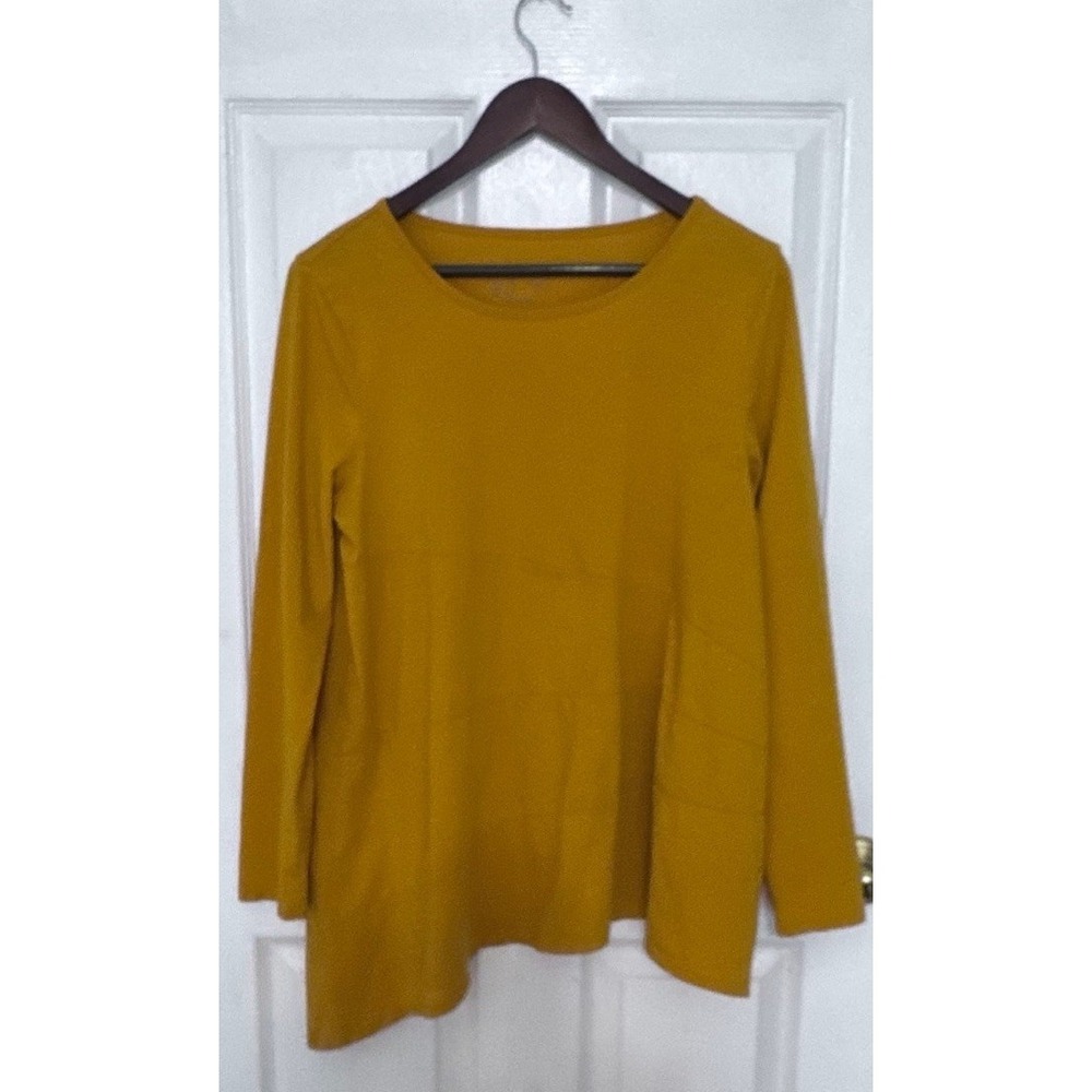 AnyBody QVC Cozy‎ Knit Jersey Asymmetrical Long Sleeve Top Mustard Yellow Medium